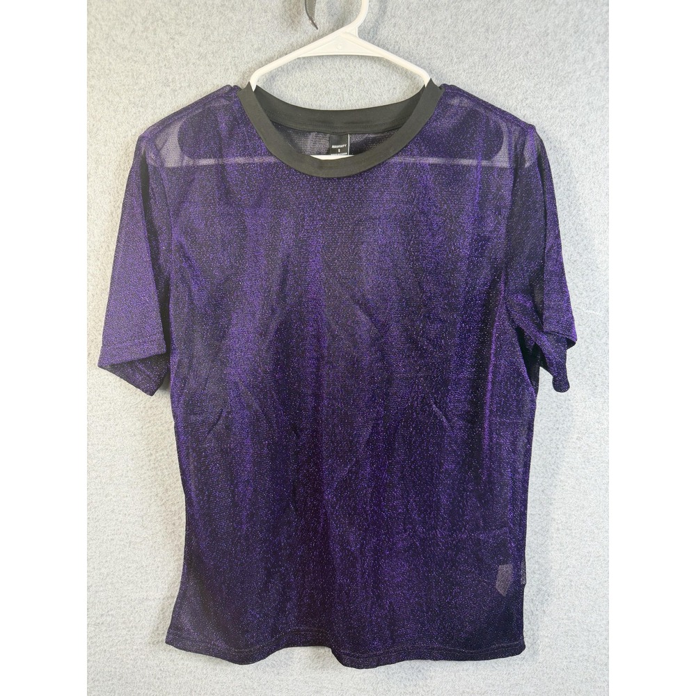 Manfinity Shirt Mens Small Purple Sheer Glitter Mesh See Through Party